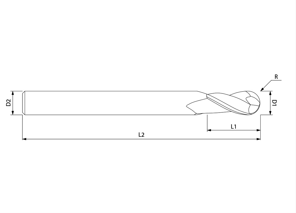 Дълга сферична фреза technical drawing