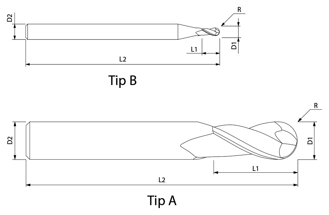 Стандартна сферична фреза technical drawing